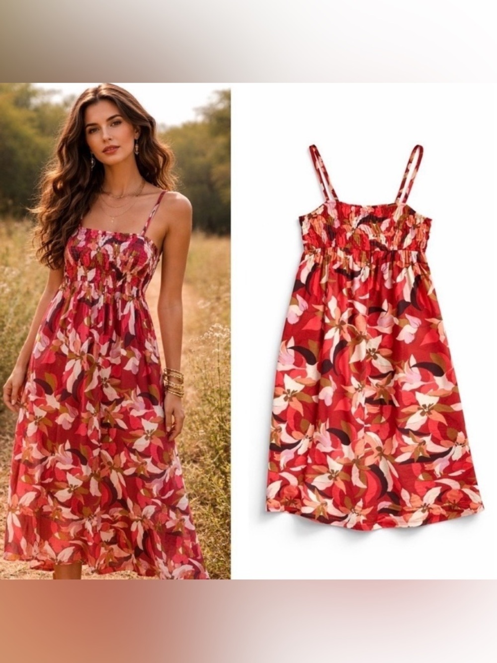 Womens Tiered Maxi Dress Size Medium Bohemian Coastal Resort Tropical Floral
